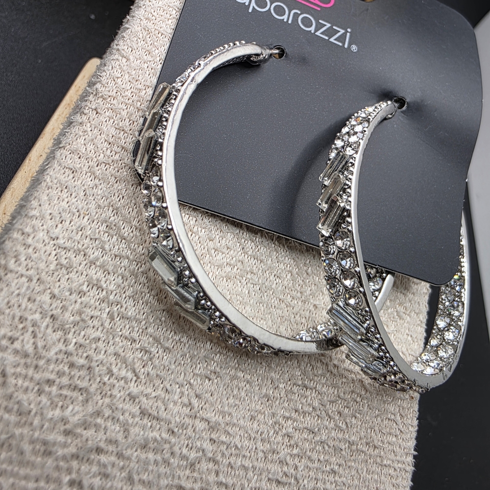 Paparazzi Dazzling Silver Rhinestone Earrings (1986) - Picture 3 of 3